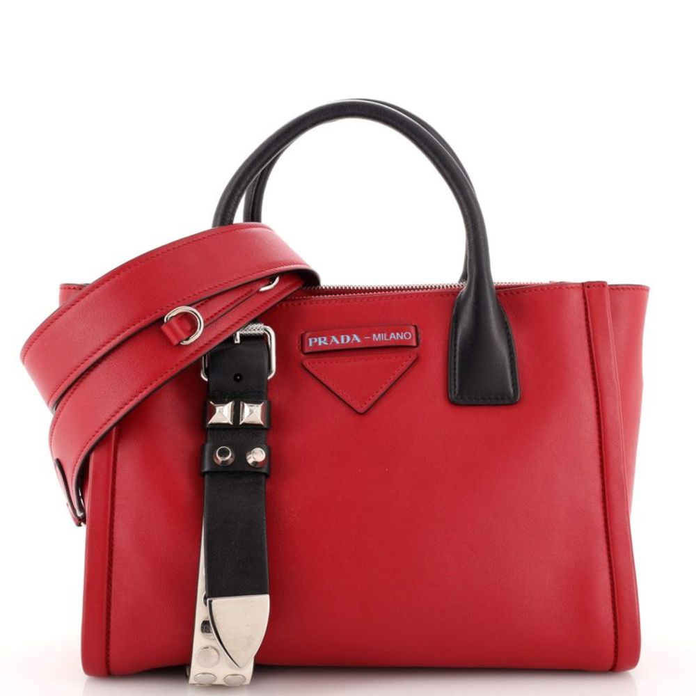 Prada Belted Concept Double Zip Tote Calfskin Small Red